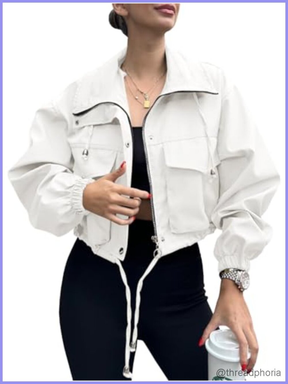 Womens Lightweight Oversized Cropped Utility Anorak Zip Up Jacket